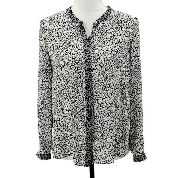 Kobi Halperin Silk Leopard Animal Print Button Up Top Blouse Gray Size Medium - Picture 1 of 7